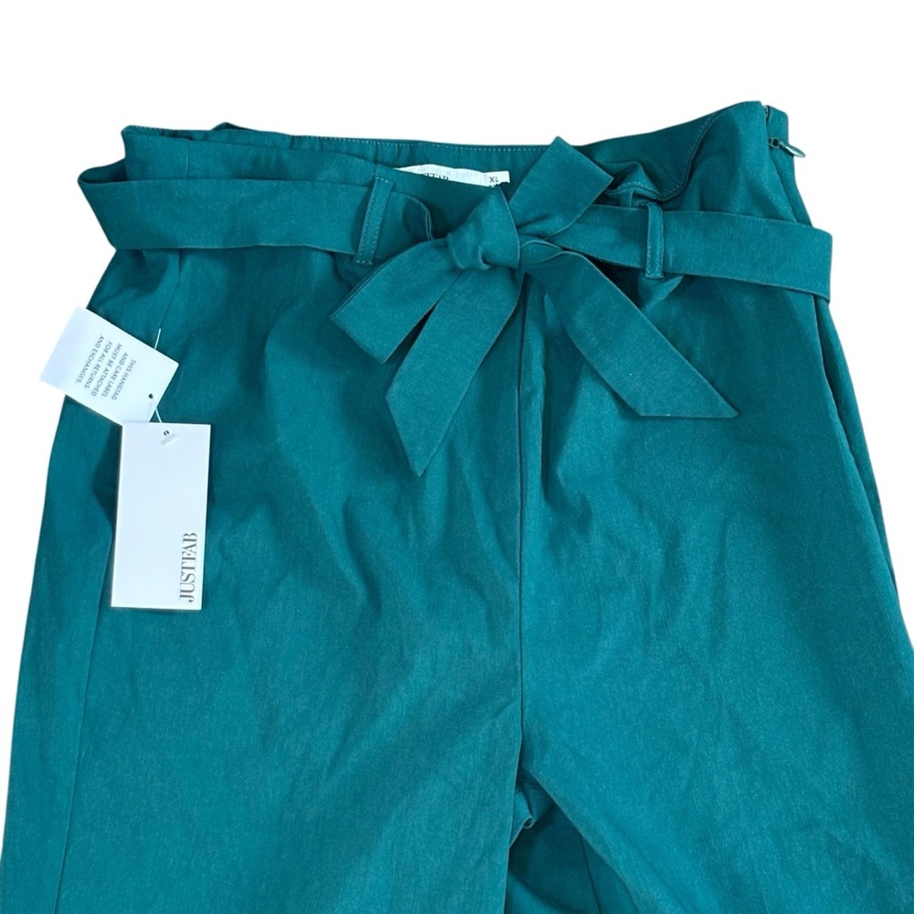 JustFab Dark Green/Teal High-Waist Paperbag Pants | Size XL | NWT - Picture 3 of 10